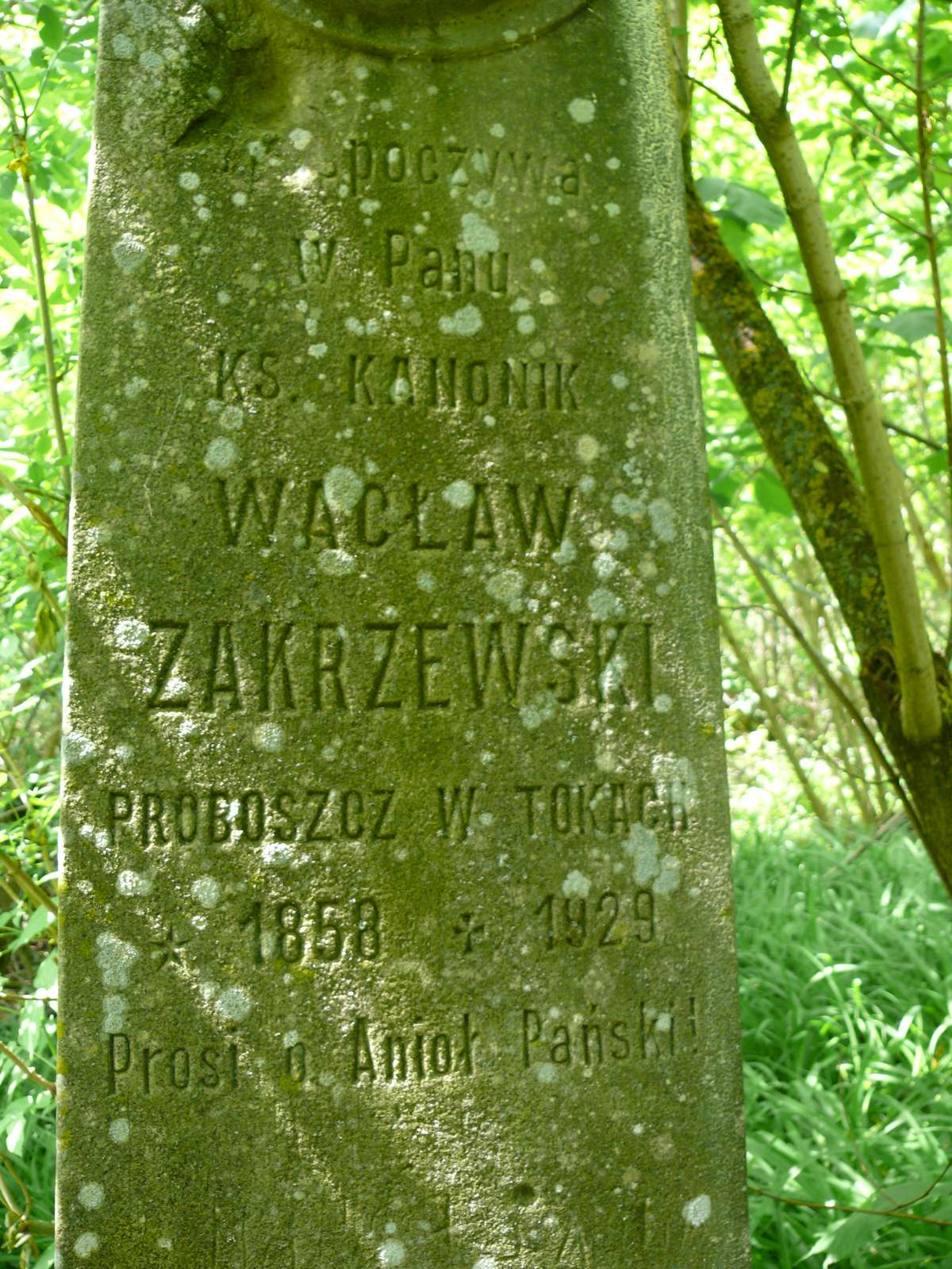 Inscription from the tombstone of Waclaw Zakrzewski, Toki cemetery, 2019