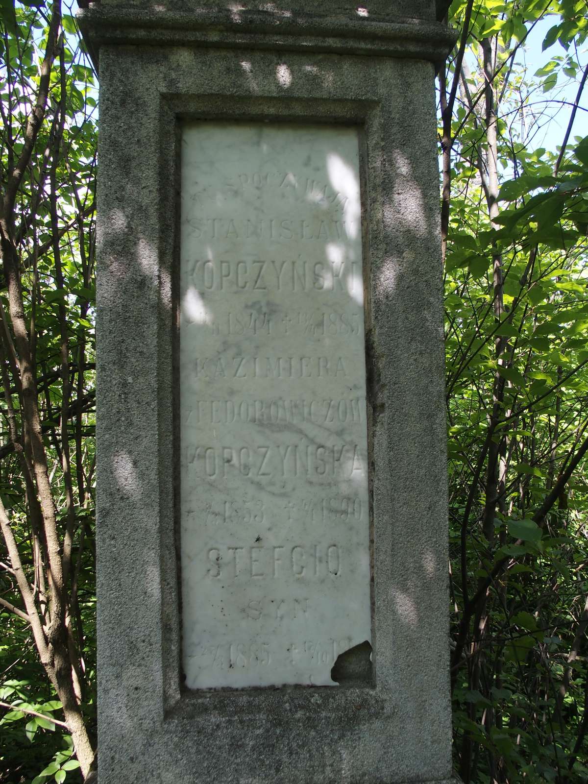 inscription from the tombstone of Stanisław, Kazimiera, Stefan Kopczyński, Czernielow Mazowiecki cemetery, cemetery 1