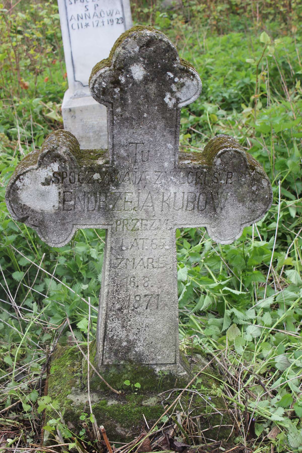 Inscription from the gravestone of Jędrzej Kubow, cemetery in Opryłowce