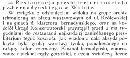 Restauracja prezbiterium kościoła św. Franciszka i św. Bernardyna w Wilnie