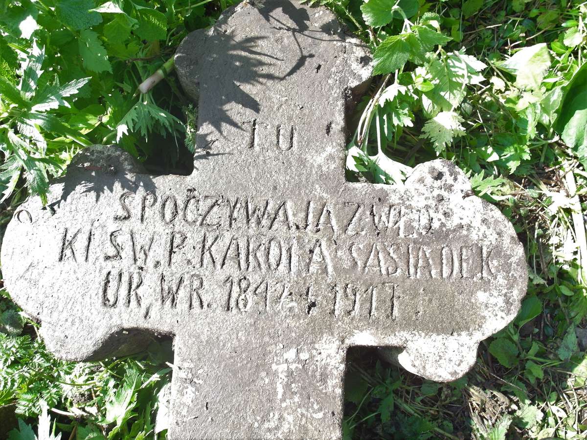 Inscription from the tombstone of Karol Sasiadek, cemetery in Oprylovce