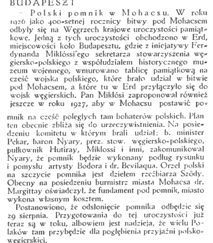 Pomnik polskich rycerzy w Mohaczu, Węgry