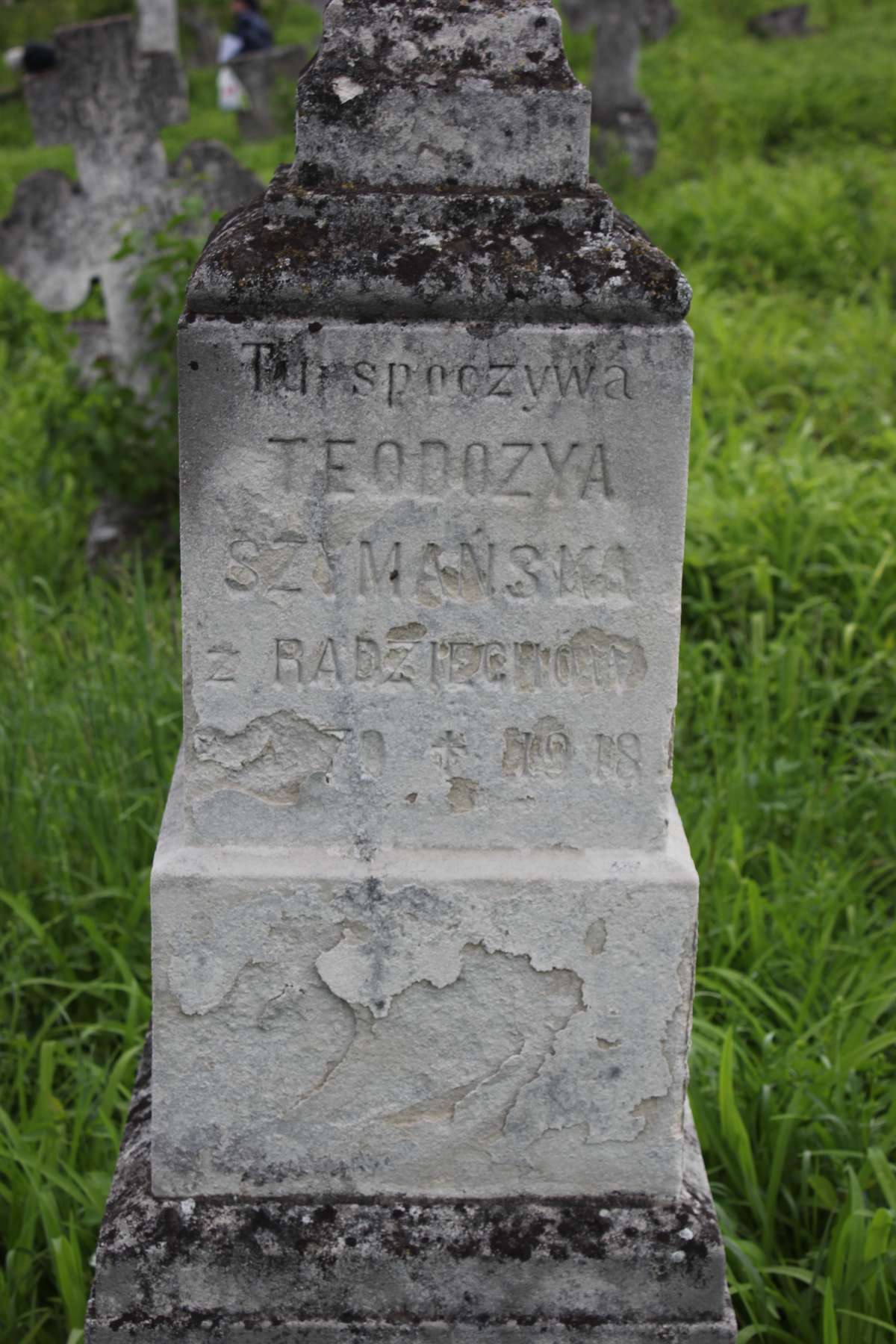 Inscription on the gravestone of Teodosia Szymańska, cemetery in Szelpaki