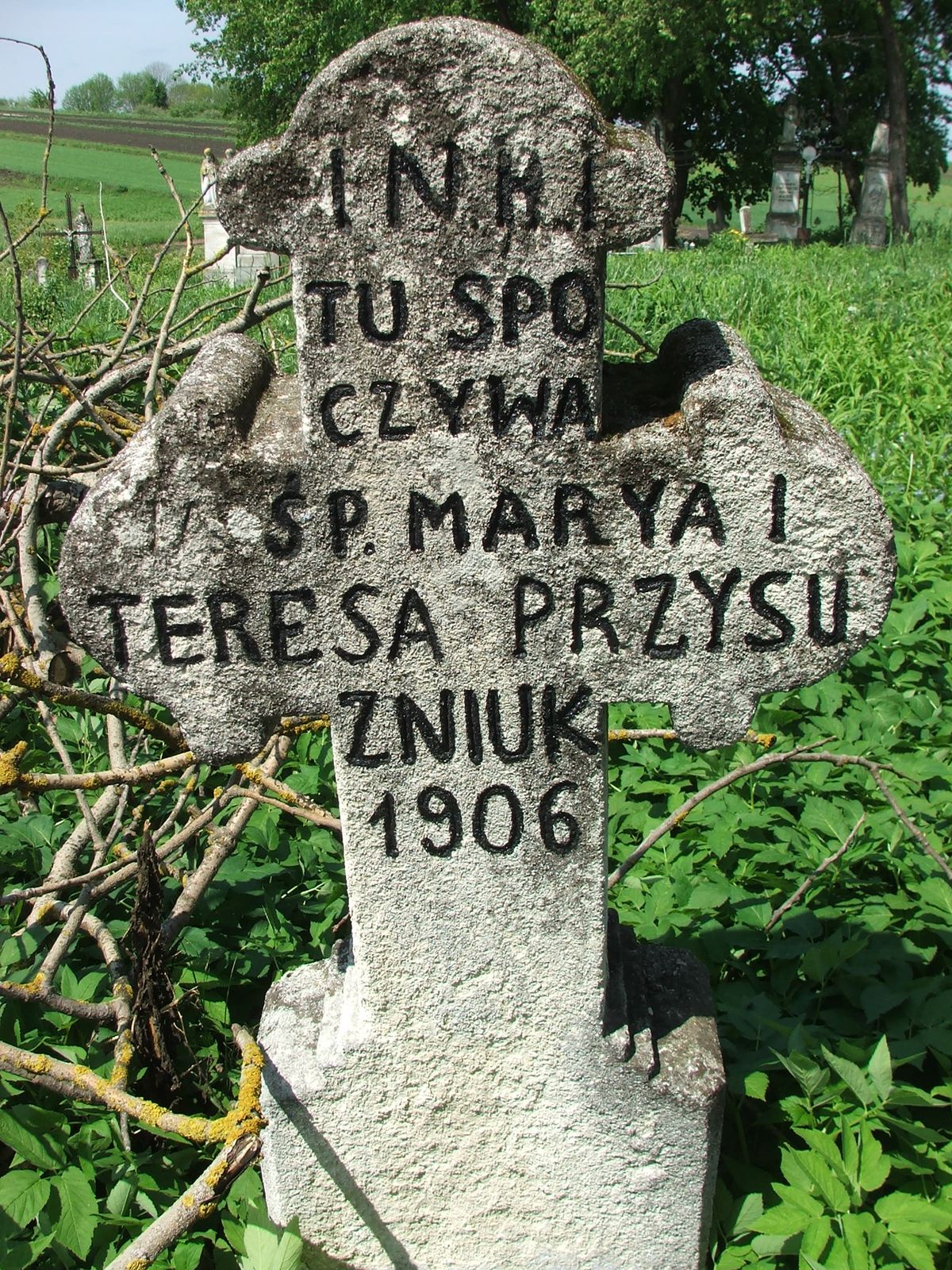 Напис з надгробка Марії та Терези Пшисузнюк, цвинтар у Сеняві, 2019 рік
