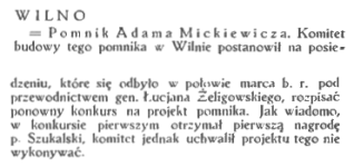 Nowy konkurs na pomnik Adama Mickiewicza w Wilnie