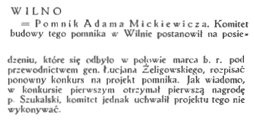 New competition for the monument to Adam Mickiewicz in Vilnius
