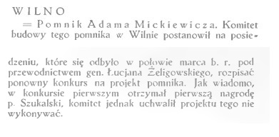 New competition for the monument to Adam Mickiewicz in Vilnius