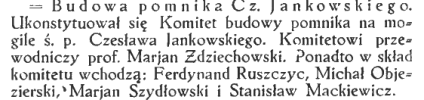Komitet budowy pomnika nagrobnego Czesława Jankowskiego w Wilnie