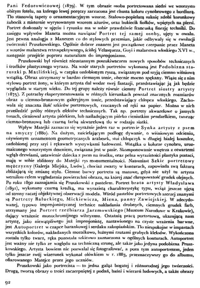 Page from the journal 'Sztuki Piękne' featuring text about Witold Pruszkowski's artworks in the Lviv Art Gallery, published in 1934.