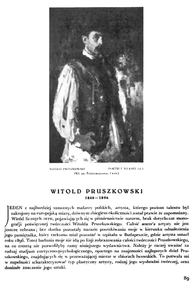 Reproductions of three paintings by Witold Pruszkowski from the Lviv Art Gallery, illustrating an article by Aleksandra Majerska in 'Sztuki Piękne', 1934. Includes a self-portrait of Pruszkowski.