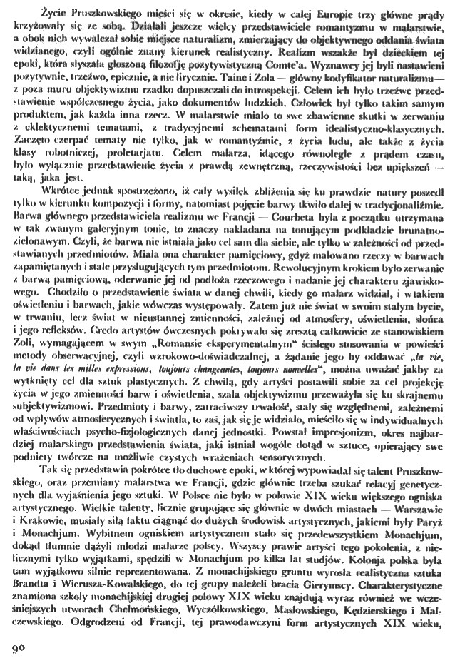 Page from the journal 'Sztuki Piękne', 1934, no. 3, featuring text related to Witold Pruszkowski's artworks in the Lviv Art Gallery. The page contains dense text in Polish.