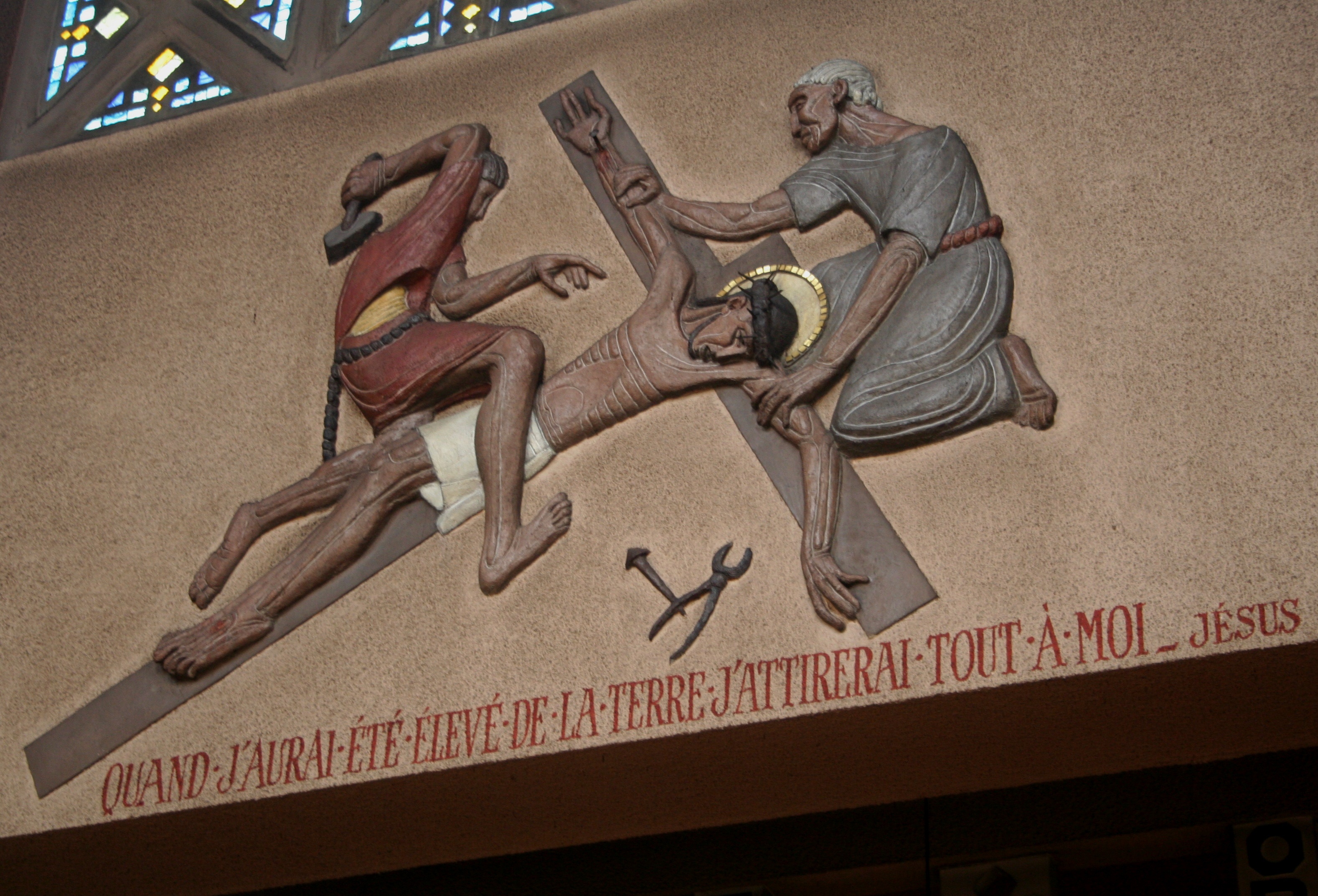 Fotografia przedstawiająca \"Stations of the Cross\" by Jan Lambert-Rucki in the church of Sainte-Therèse in Boulogne-Billancourt