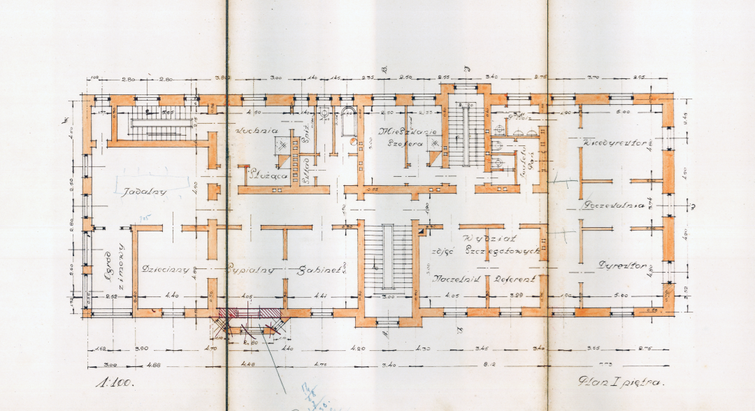 Biuro Projektu Melioracji Polesia – plan I piętra, 1928; źródło: Archiwum Akt Nowych