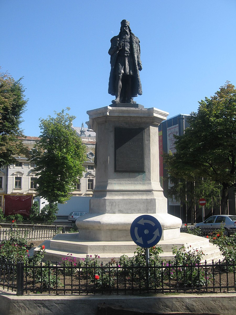 Monument to Miron Costina in Jassy, Vladimir C. Hegel, 1888, bronze statue and two reliefs, sandstone plinth