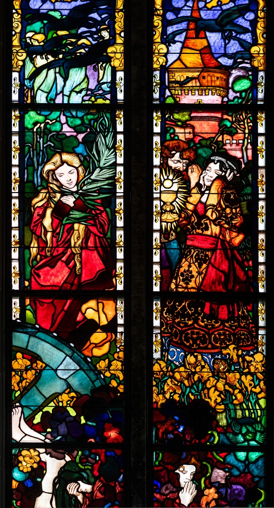 Fotografia przedstawiająca Joseph Mehoffer\'s stained glass ensemble in Freiburg