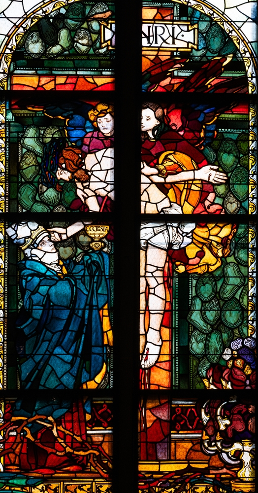 Fotografia przedstawiająca Joseph Mehoffer\'s stained glass ensemble in Freiburg