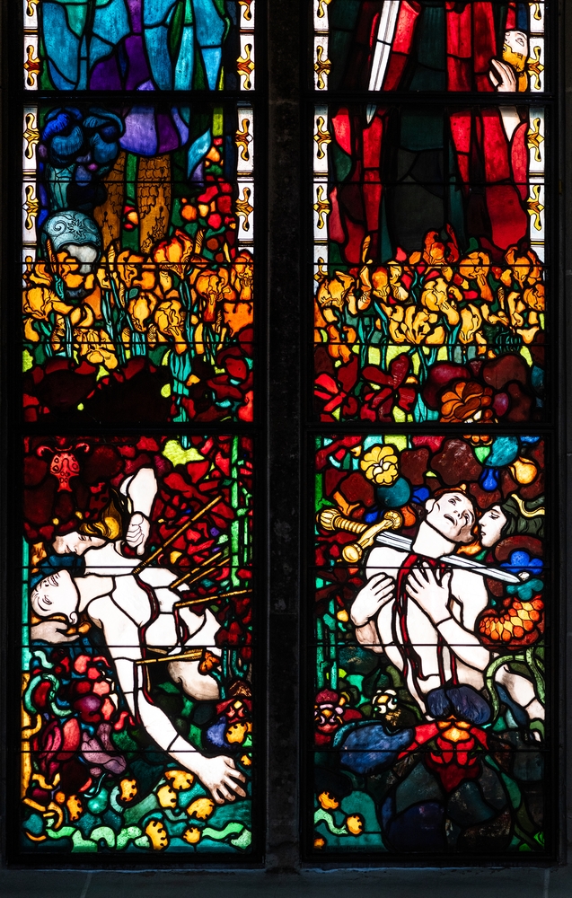 Fotografia przedstawiająca Joseph Mehoffer\'s stained glass ensemble in Freiburg