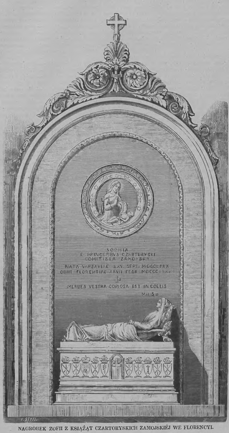 Fotografia przedstawiająca Opis nagrobka Zofii z książąt Czartoryskich Zamojskiej w kościele Santa Croce we Florencyi
