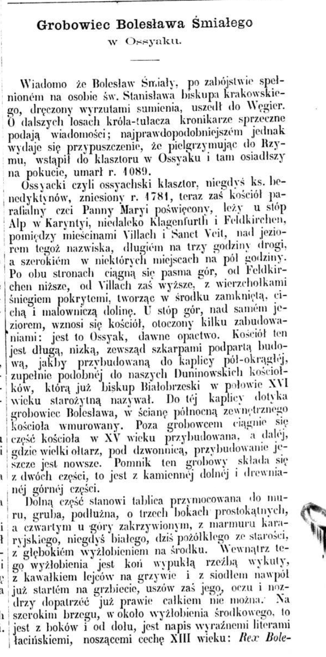 Photo montrant Description of the tomb of Boleslaw the Bold in Ossyak