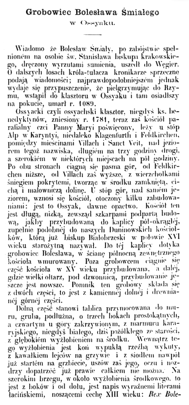 Photo showing Description of the tomb of Boleslaw the Bold in Ossyak