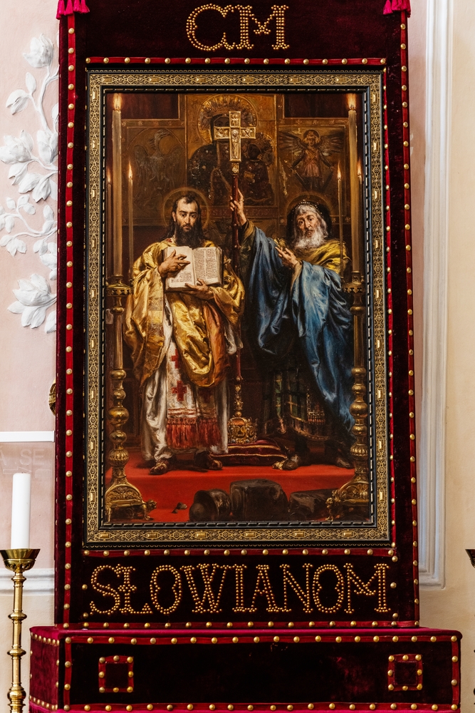 Fotografia przedstawiająca Jan Matejko\'s painting \"Saints Apostles Cyril and Methodius\" in Velehrad