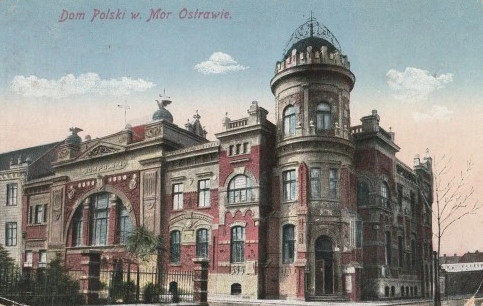 Pocztówka z 1913 roku  z widokiem na dawny „Dom Polski” w Ostrawie
