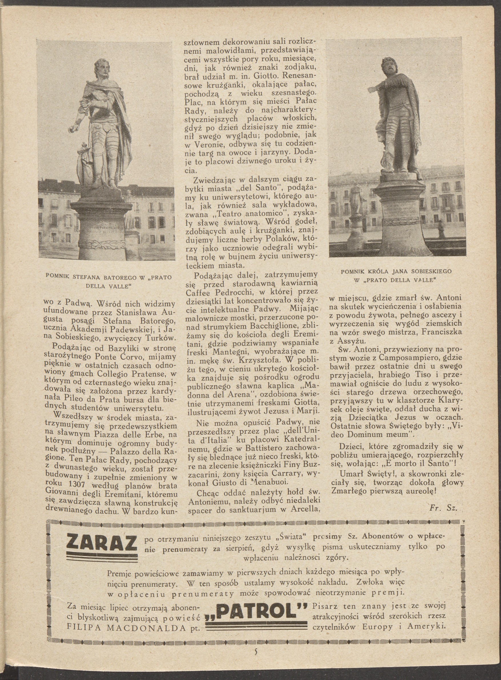 Fotografia przedstawiająca Pomniki Stefana Batorego i Jana III Sobieskiego w Padwie