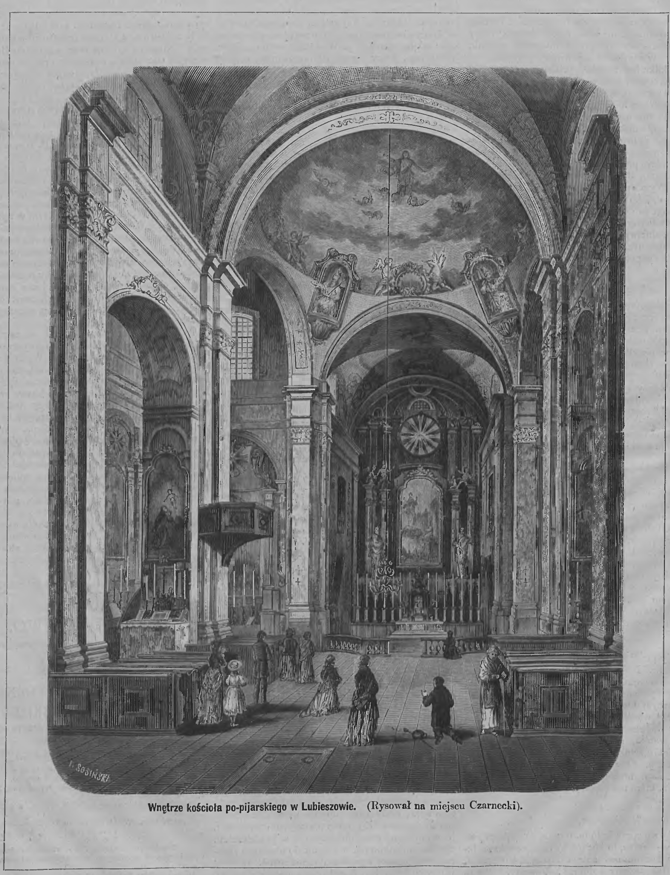 Fotografia przedstawiająca Opis kościoła parafialnego i bramy zamkowej w Lubieszowie