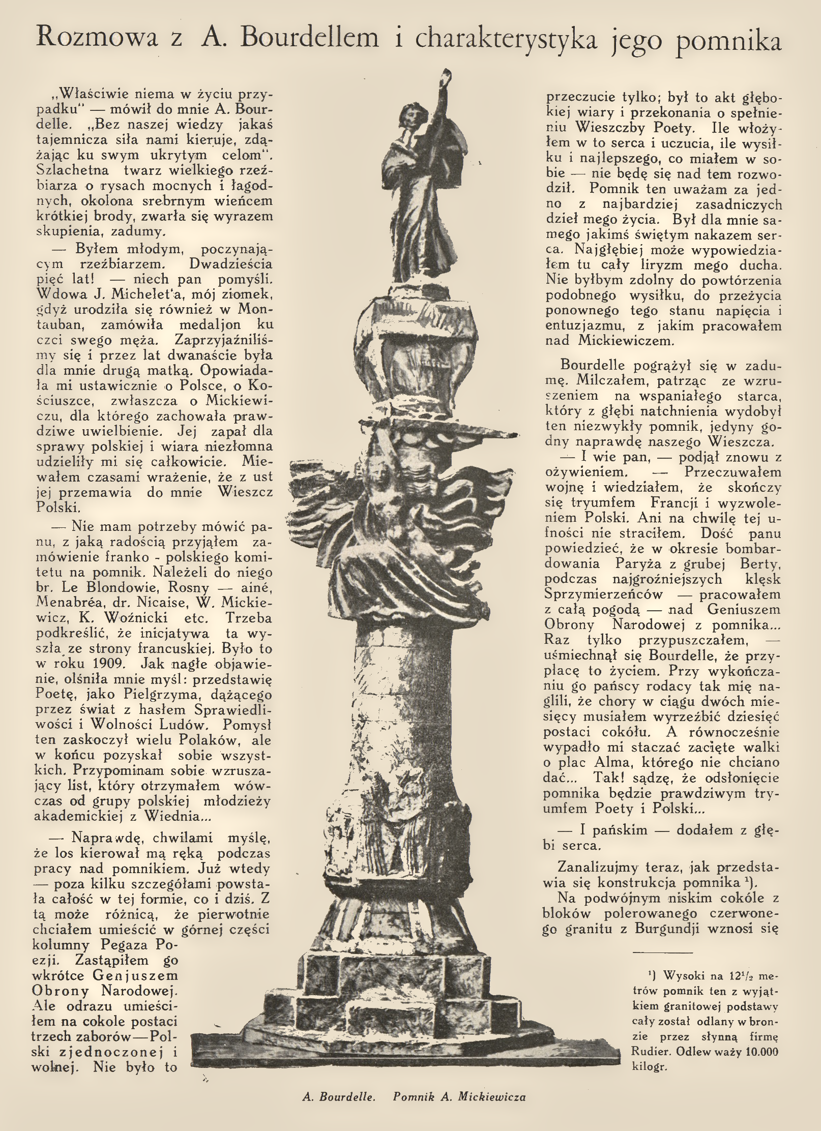 Photo showing Interview with sculptor Antoine Bourdell on the Mickiewicz monument in the magazine \"World\"