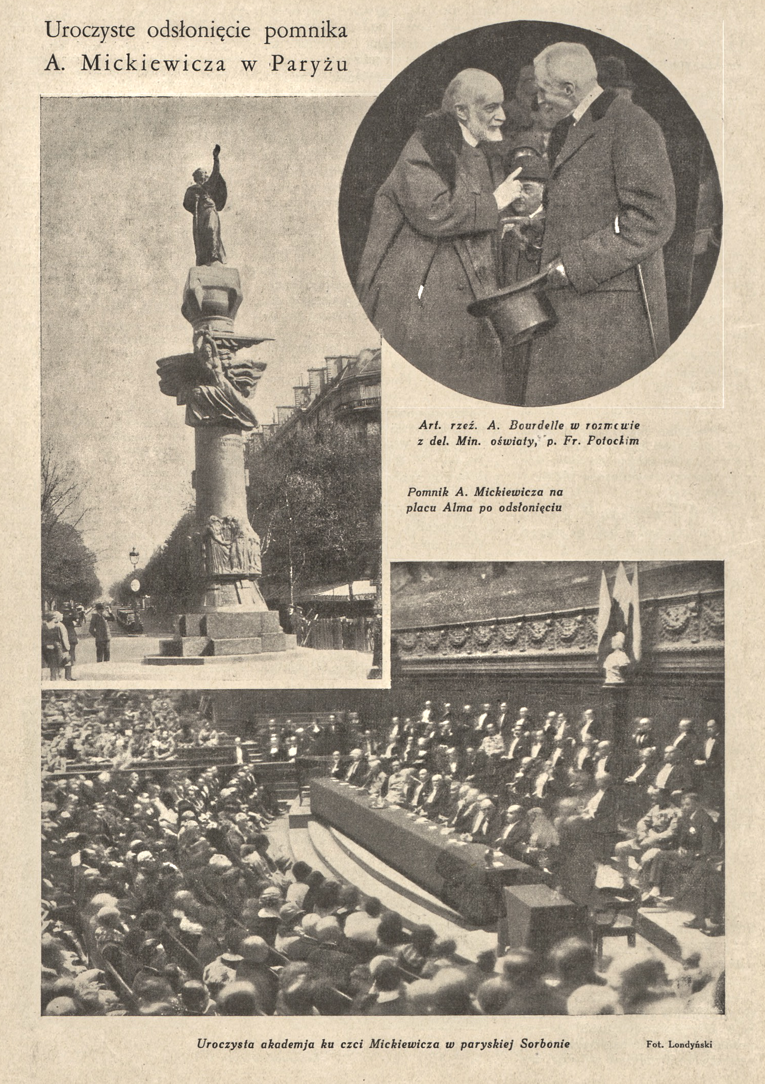 Photo showing Ceremonial unveiling of the Adam Mickiewicz monument in Paris