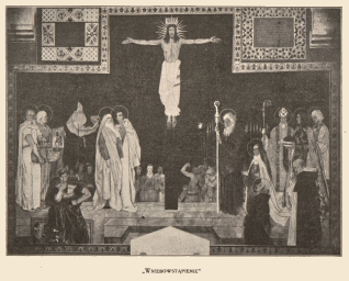 Scena ukrzyżowania z polichromii Jana Henryka Rosena w katedrze ormiańskiej we Lwowie