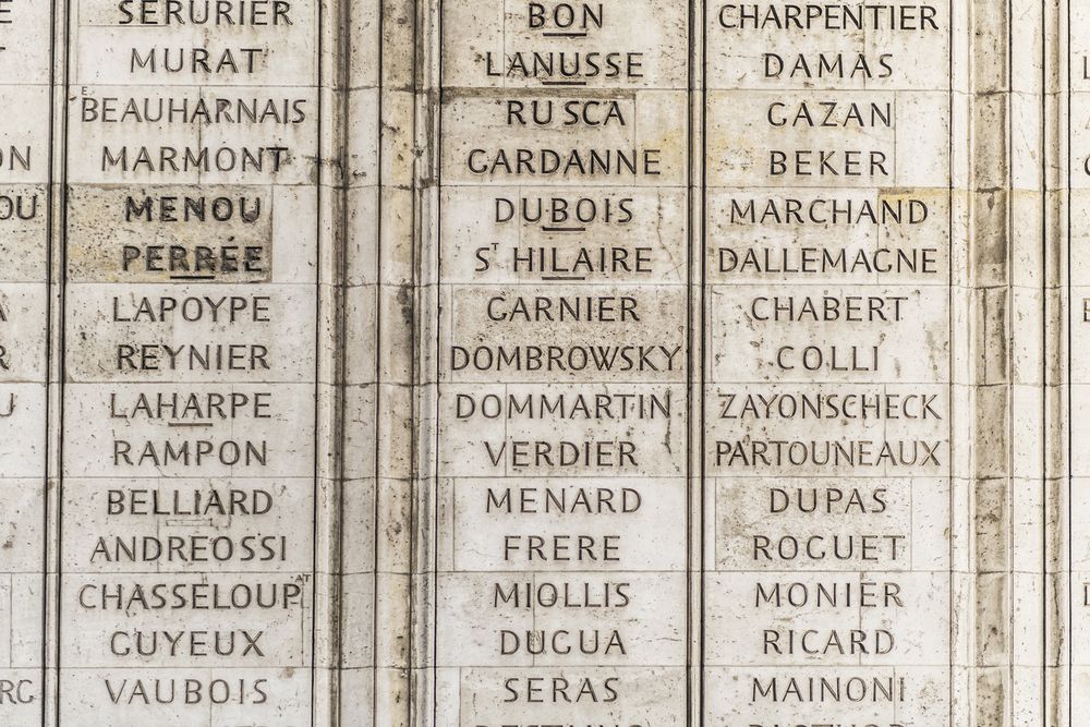 Fotografia przedstawiająca Commemoration of Polish cities and commanders on the Arc de Triomphe in Paris