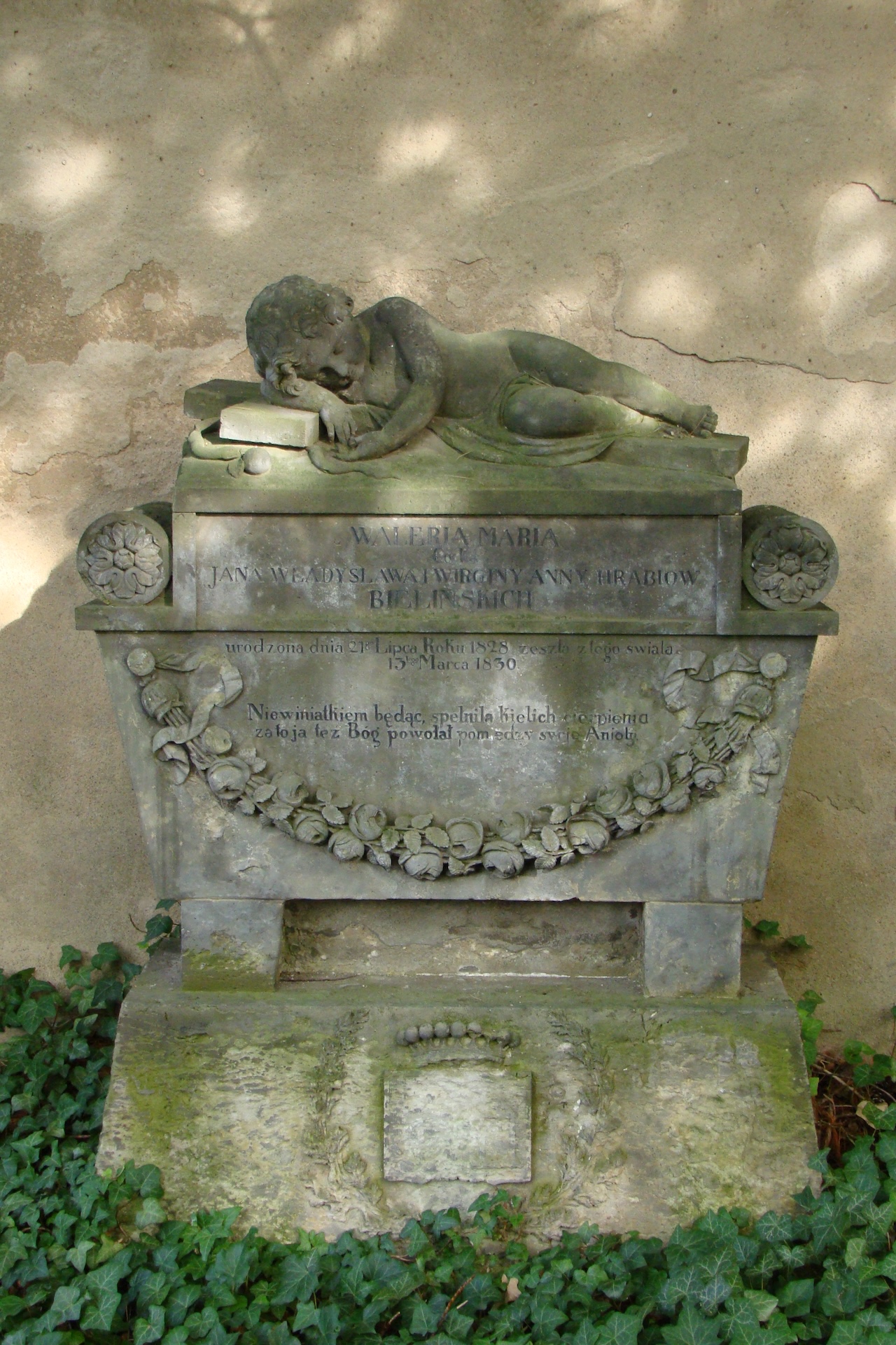 Tombstone of Valeria Wanda Maria Bielinska in the old Catholic cemetery in Dresden