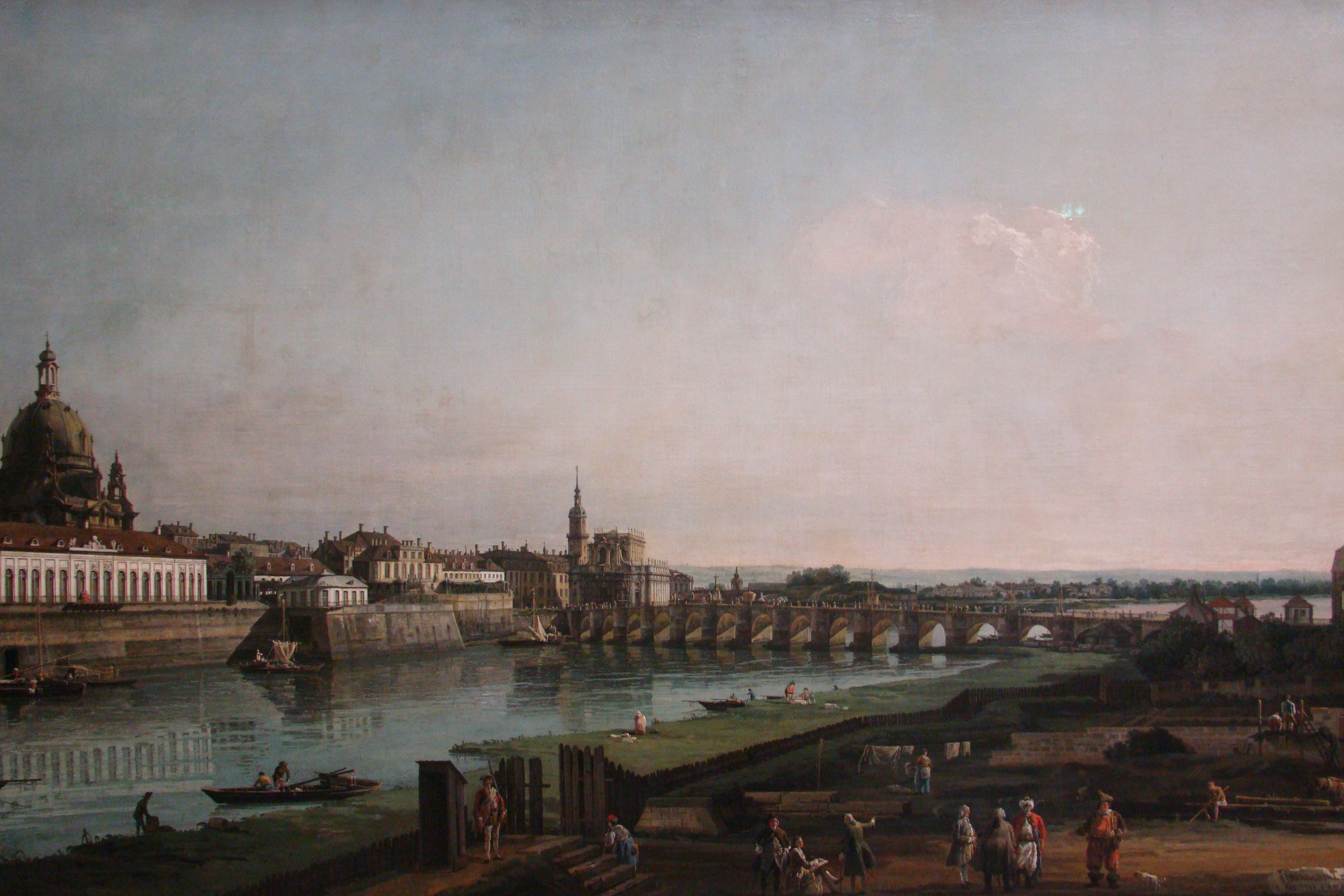 Fotografia przedstawiająca Canaletto\'s painting \"View of Dresden with Augustus Bridge \" in Dresden