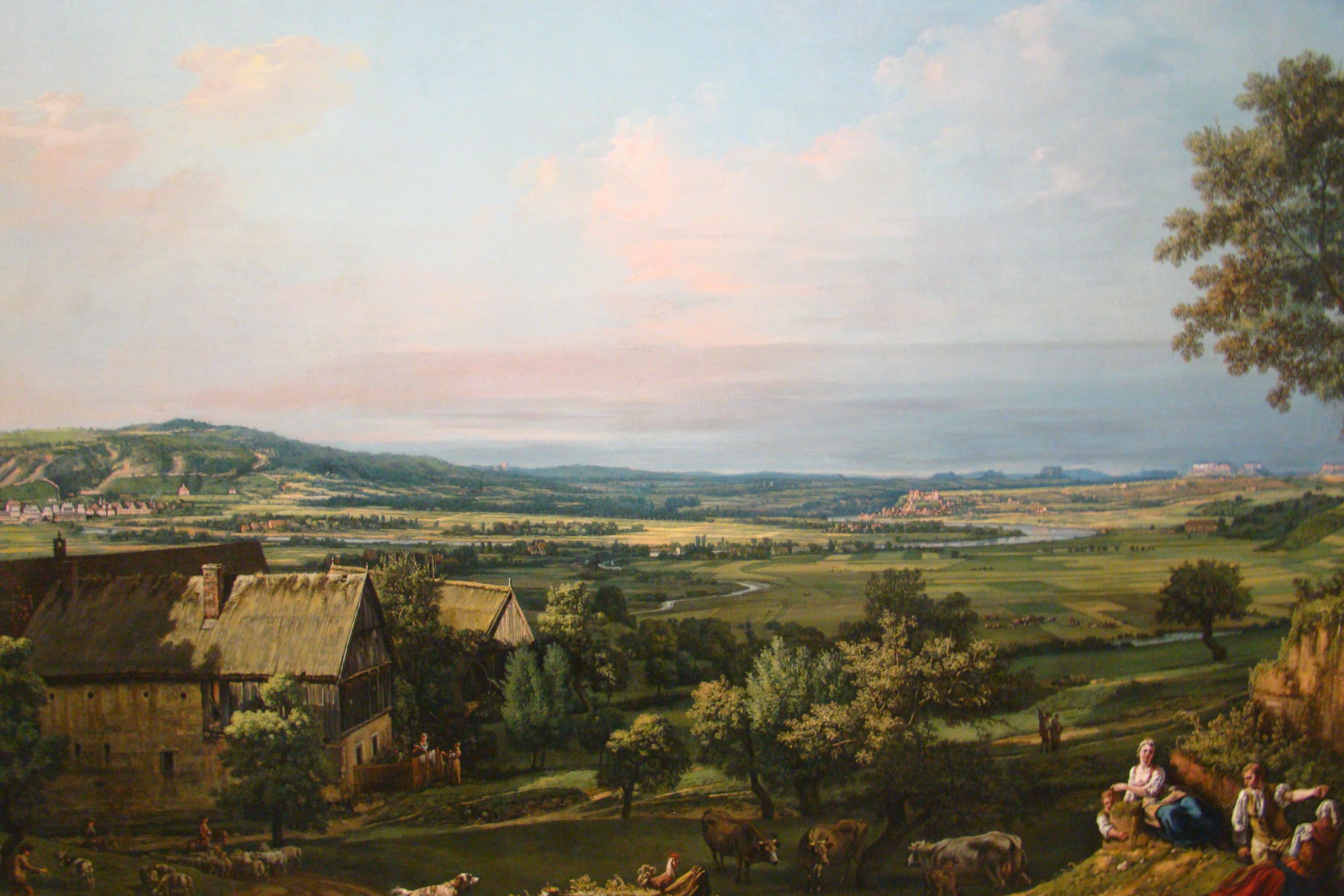 Fotografia przedstawiająca Canaletto\'s painting \"Elbe between Pirna and Pillnitz \" in Dresden
