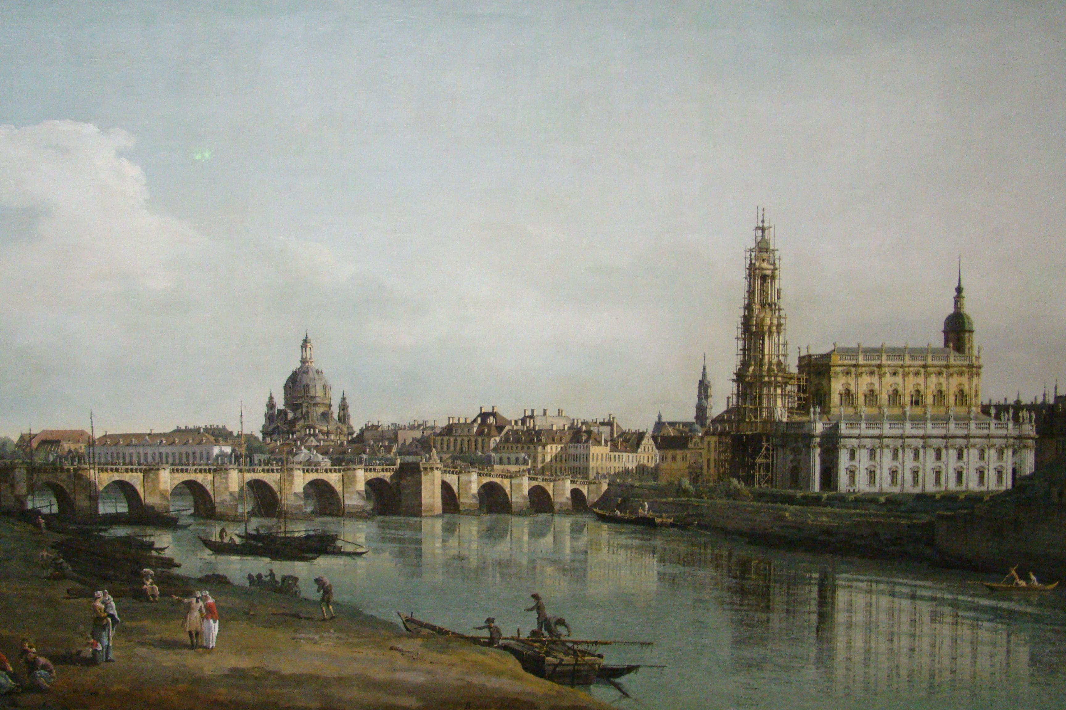 Fotografia przedstawiająca Canaletto\'s painting \"Dresden from the Right Bank of the Elbe\" in Dresden