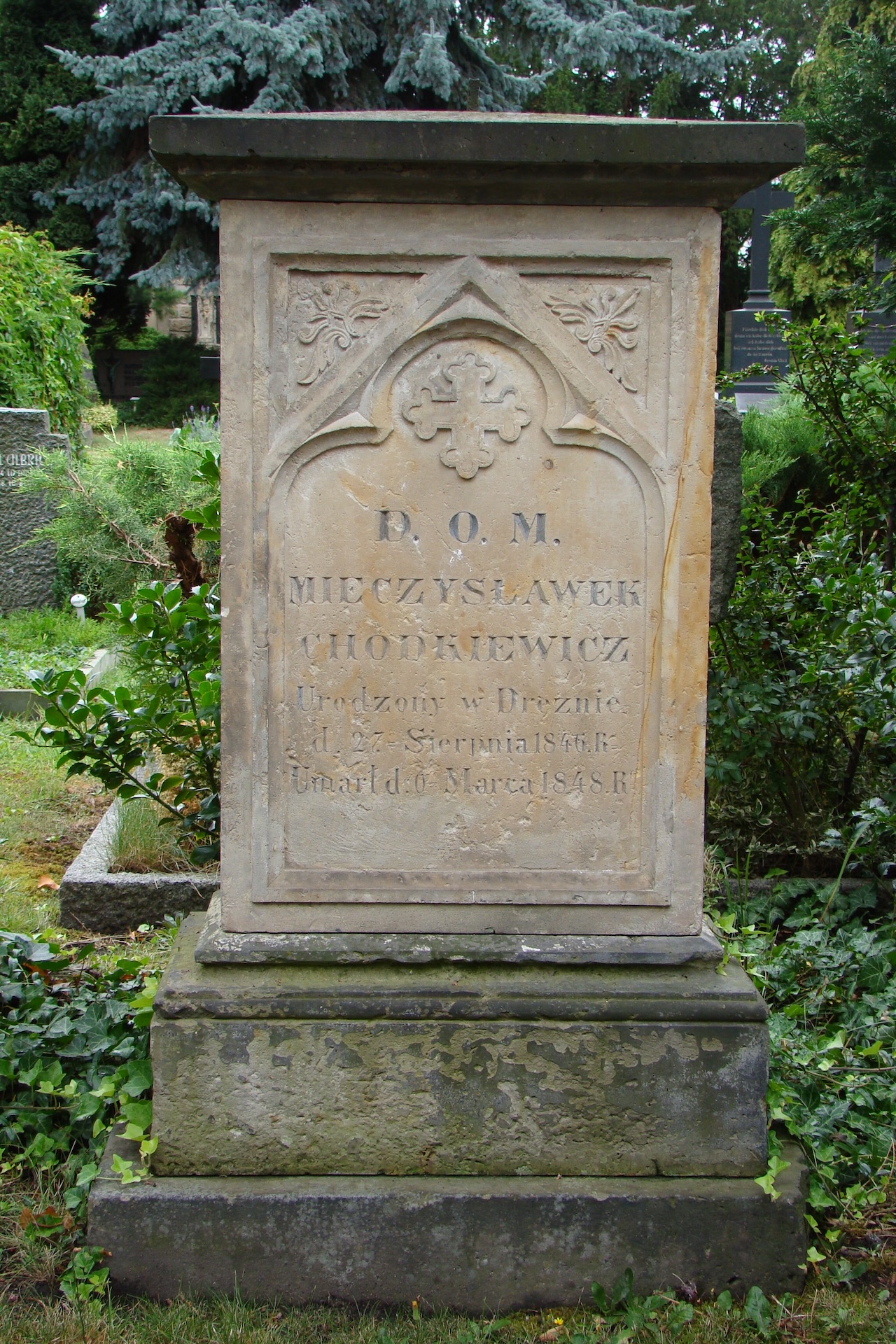 Tombstone of Mieczyslaw [Mieczyslawek] Chodkiewicz in the old Catholic cemetery in Dresden