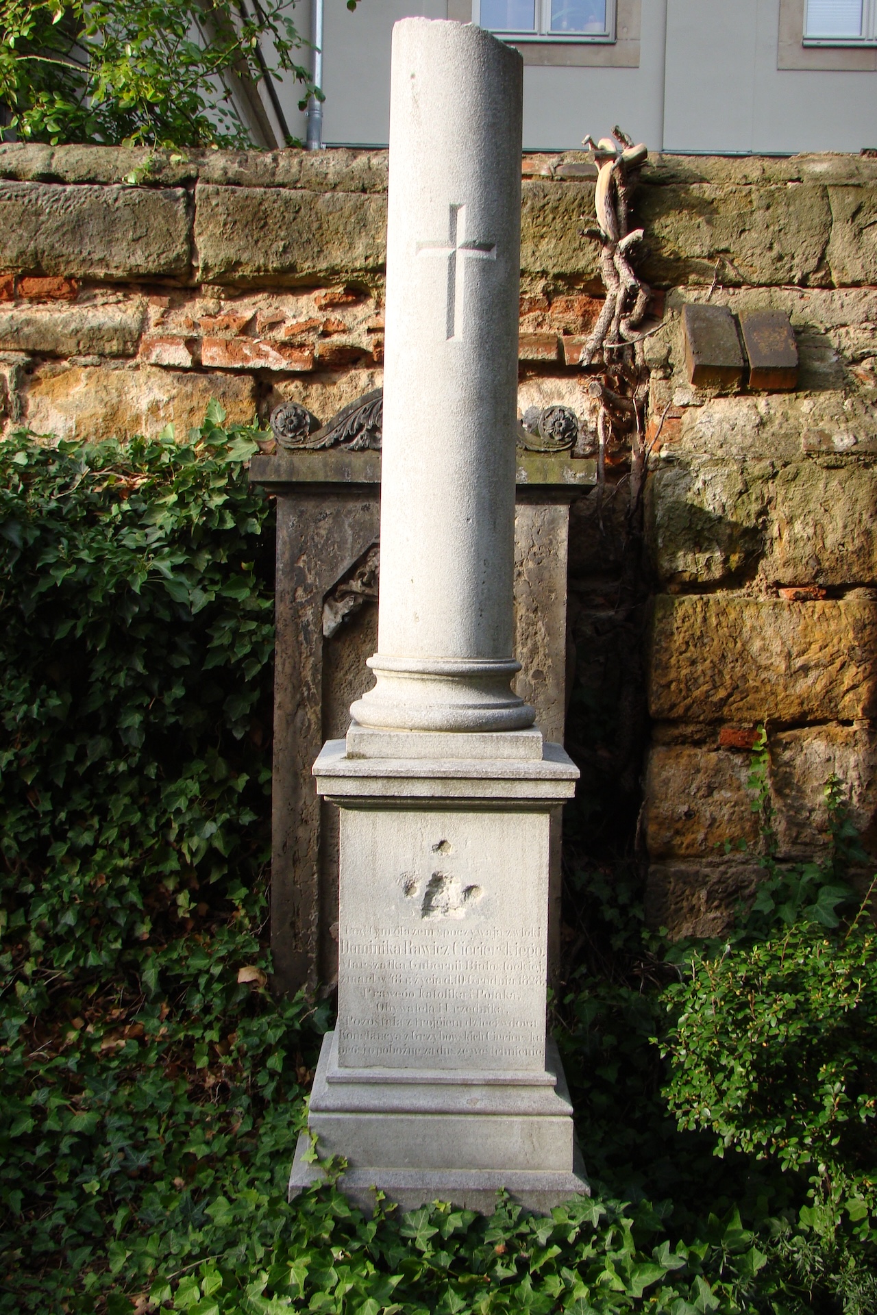 Tombstone of Dominik Ciecierski in the old Catholic cemetery in Dresden