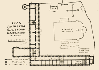 Plan pierwszego piętra klasztoru bazylianów w Wilnie z zaznaczną Celą Konrada