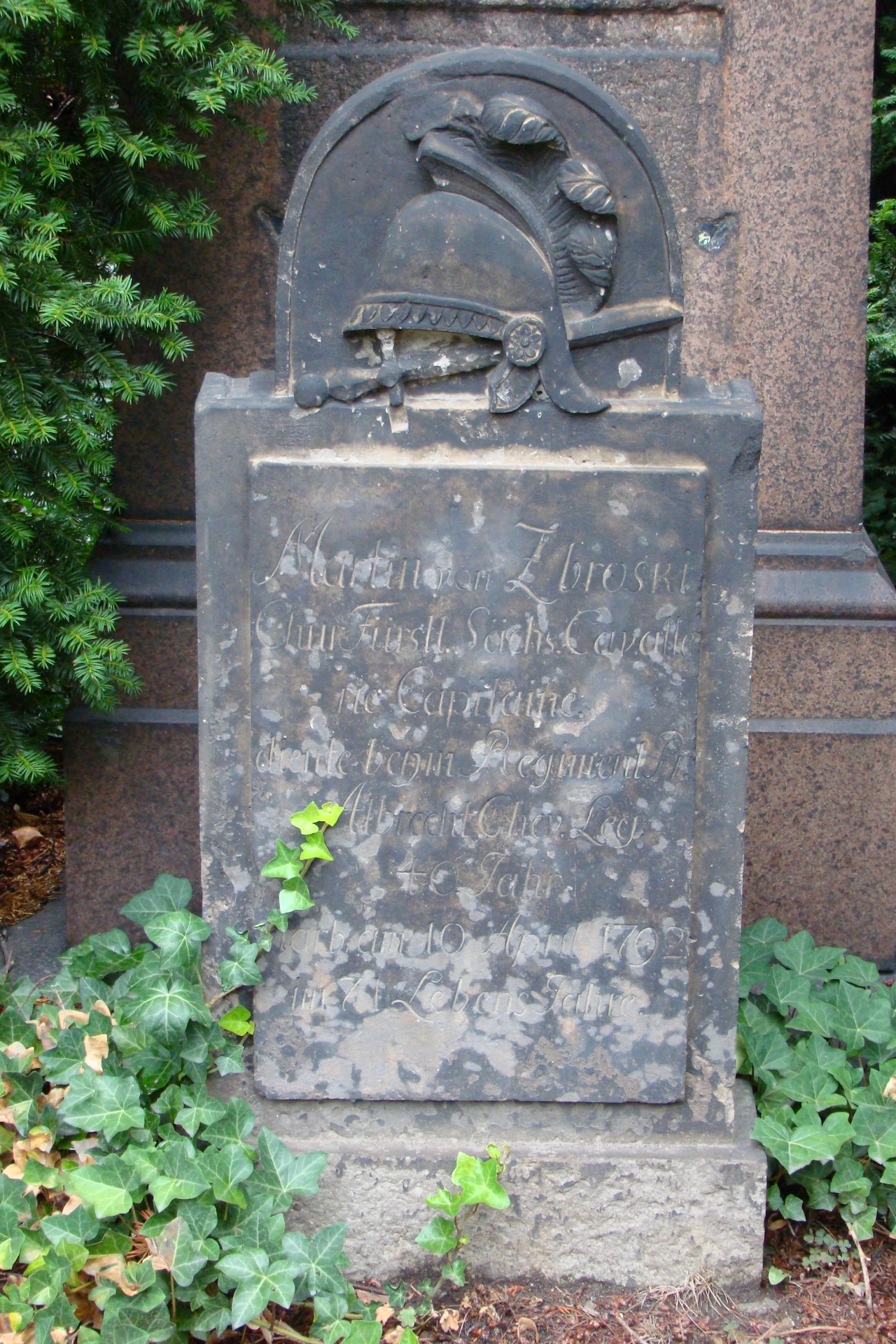 Tombstone of Marcin Zbroski in the old Catholic cemetery in Dresden