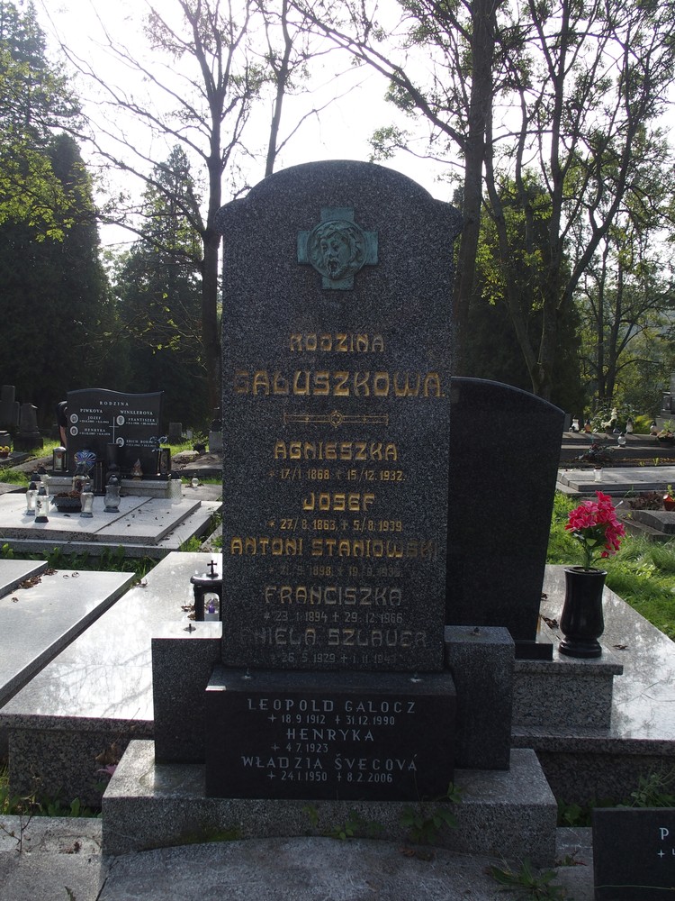 Gravestone inscription of the Galuszko, Staniowski, Szlauer, Galocz, Svec families, Karviná cemetery (Doły district)