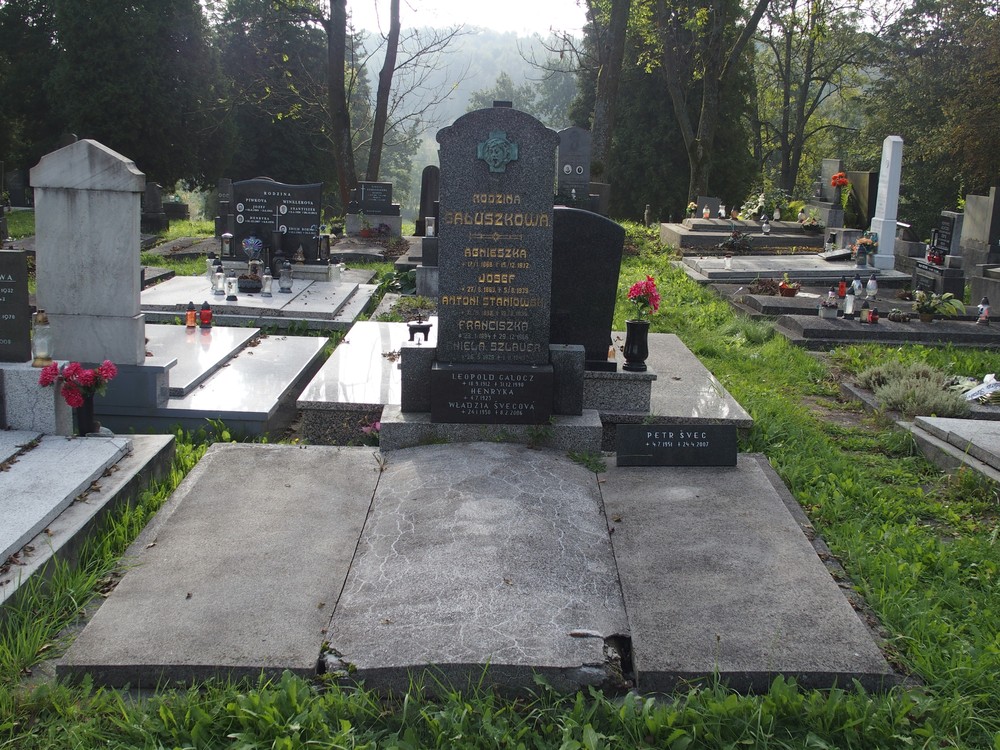 Tombstone of the Galuszko, Staniowski, Szlauer, Galocz and Svec families, Karviná cemetery (Doły district)