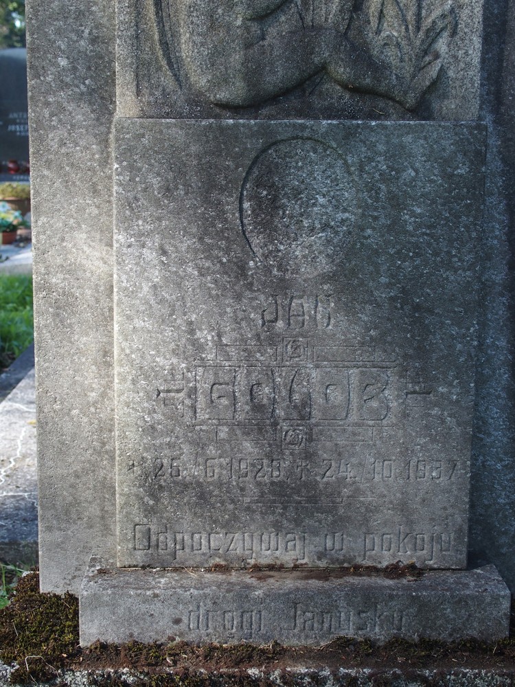 Inskrypcja nagrobka Jana Goloba, cmentarz w Karwinie (dzielnica Doły)