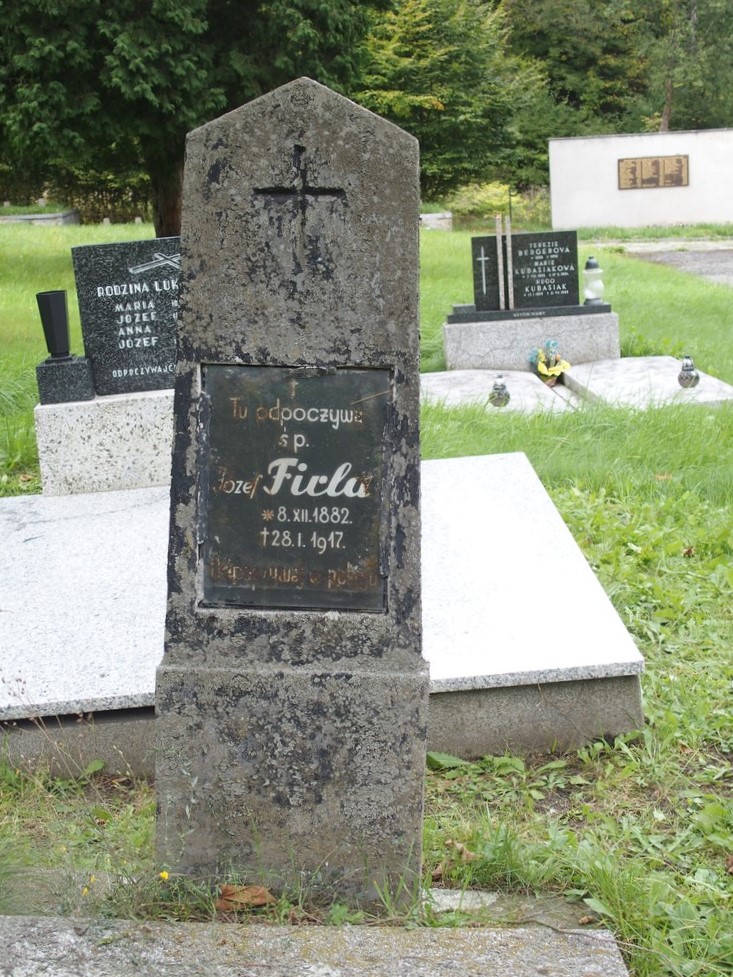 Fragment of Józef Firla's gravestone, Karviná cemetery (Doły district)