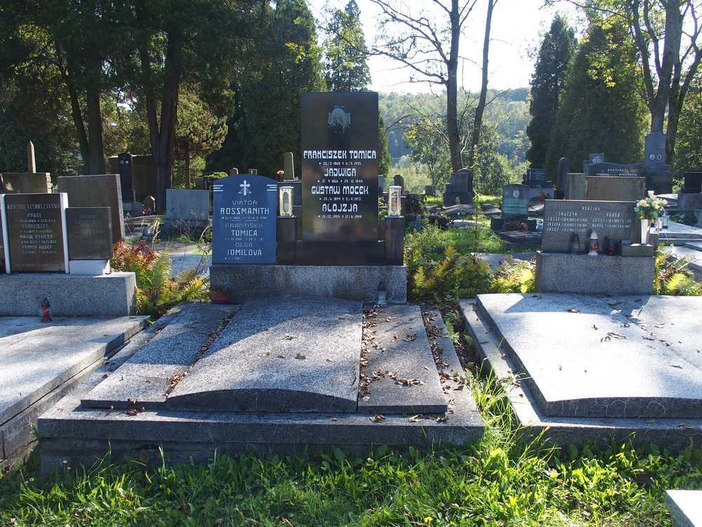 Tombstone of the Mock, Rossmanith, Tomic families, Karviná cemetery (Doły district)