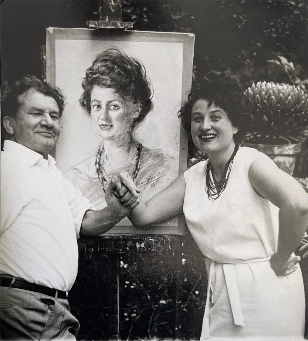 Roman Bilinski with Margit Brandstästter and her portrait, Bordighera 1965
