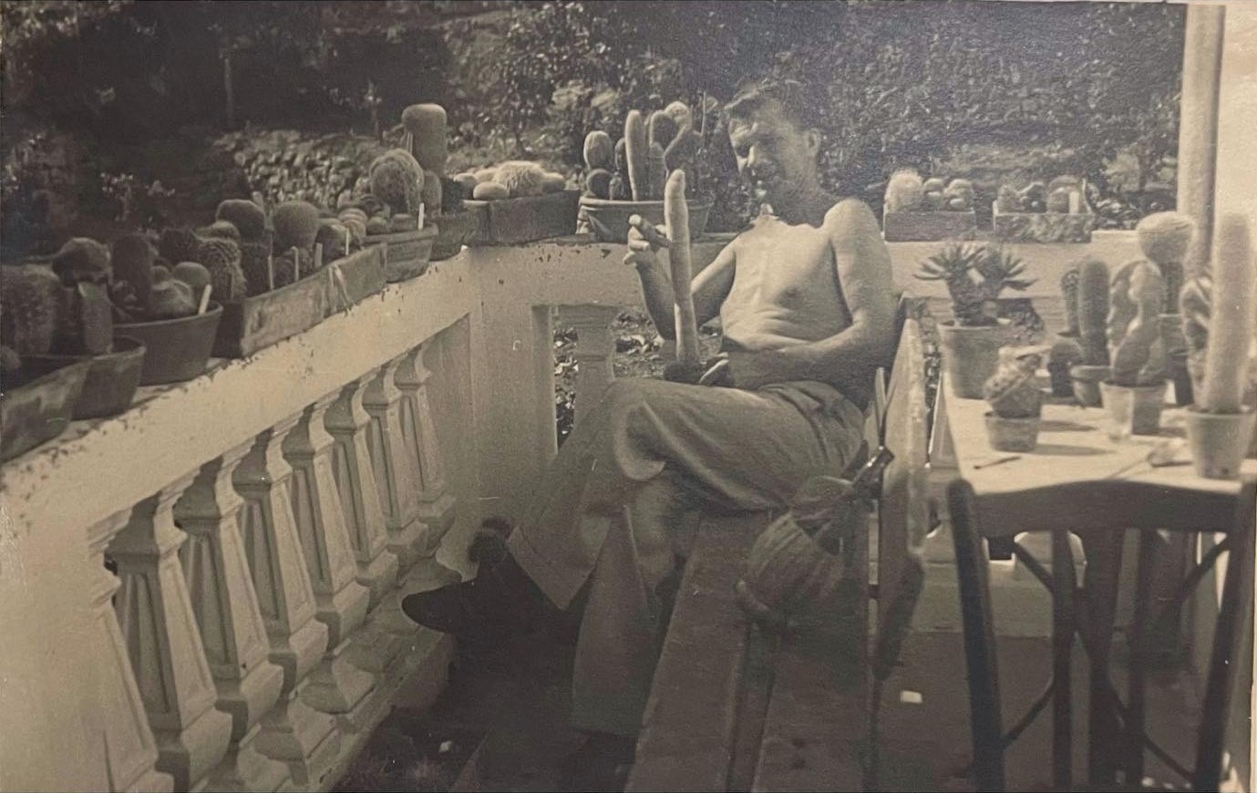 Roman Bilinski with his cactus collection, Bordighera, 1955