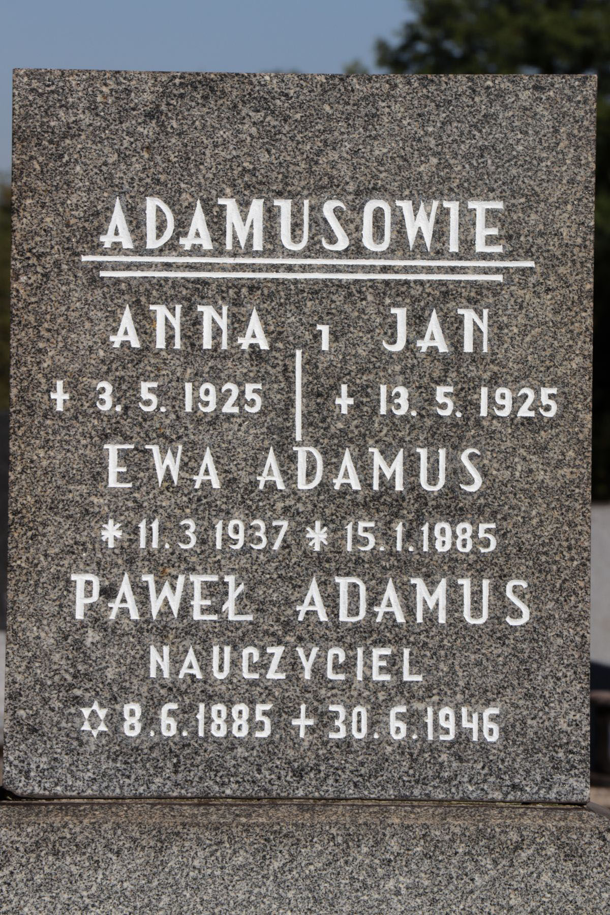 Inscription from the tombstone of the Adamus family, Sibica cemetery