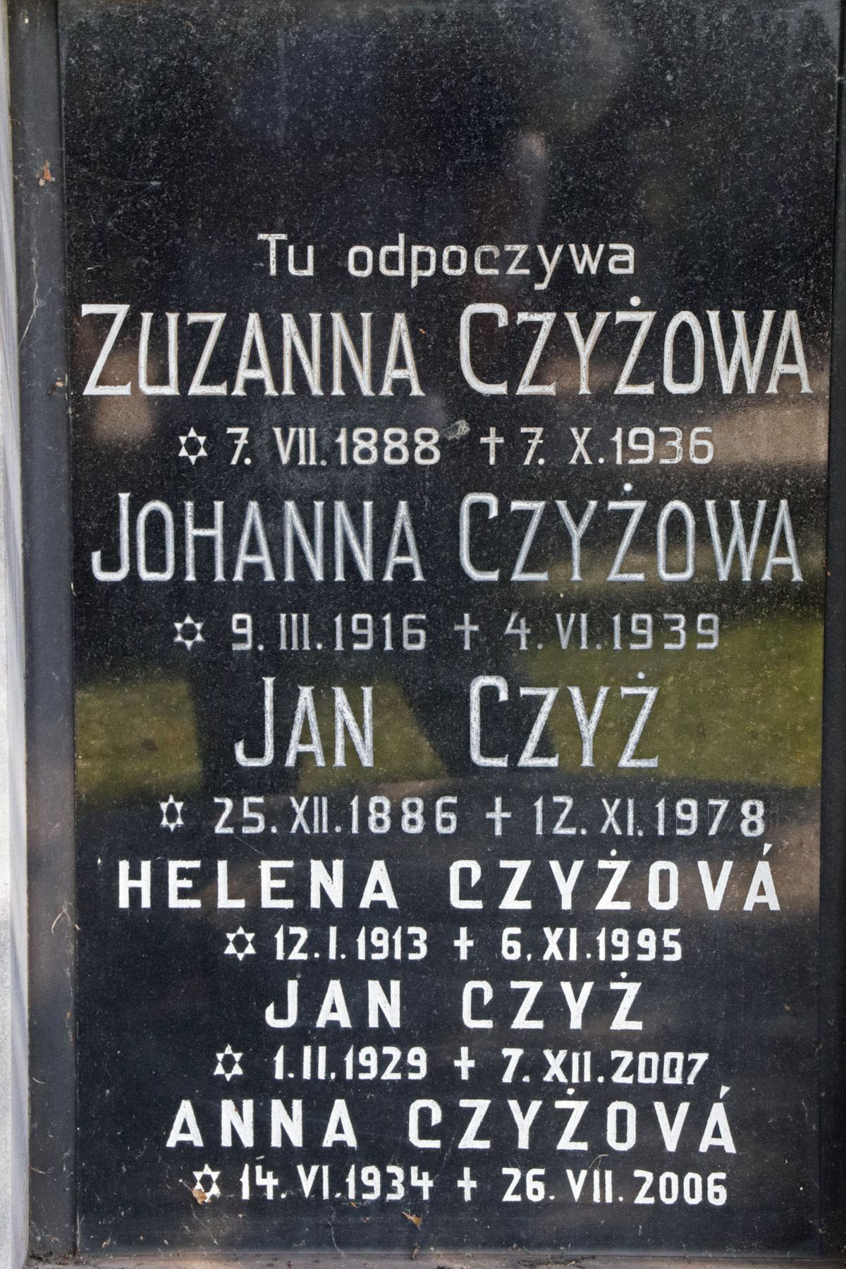 Inskrypcja z nagrobka rodziny Czyżowej, cmentarz w Sibicy