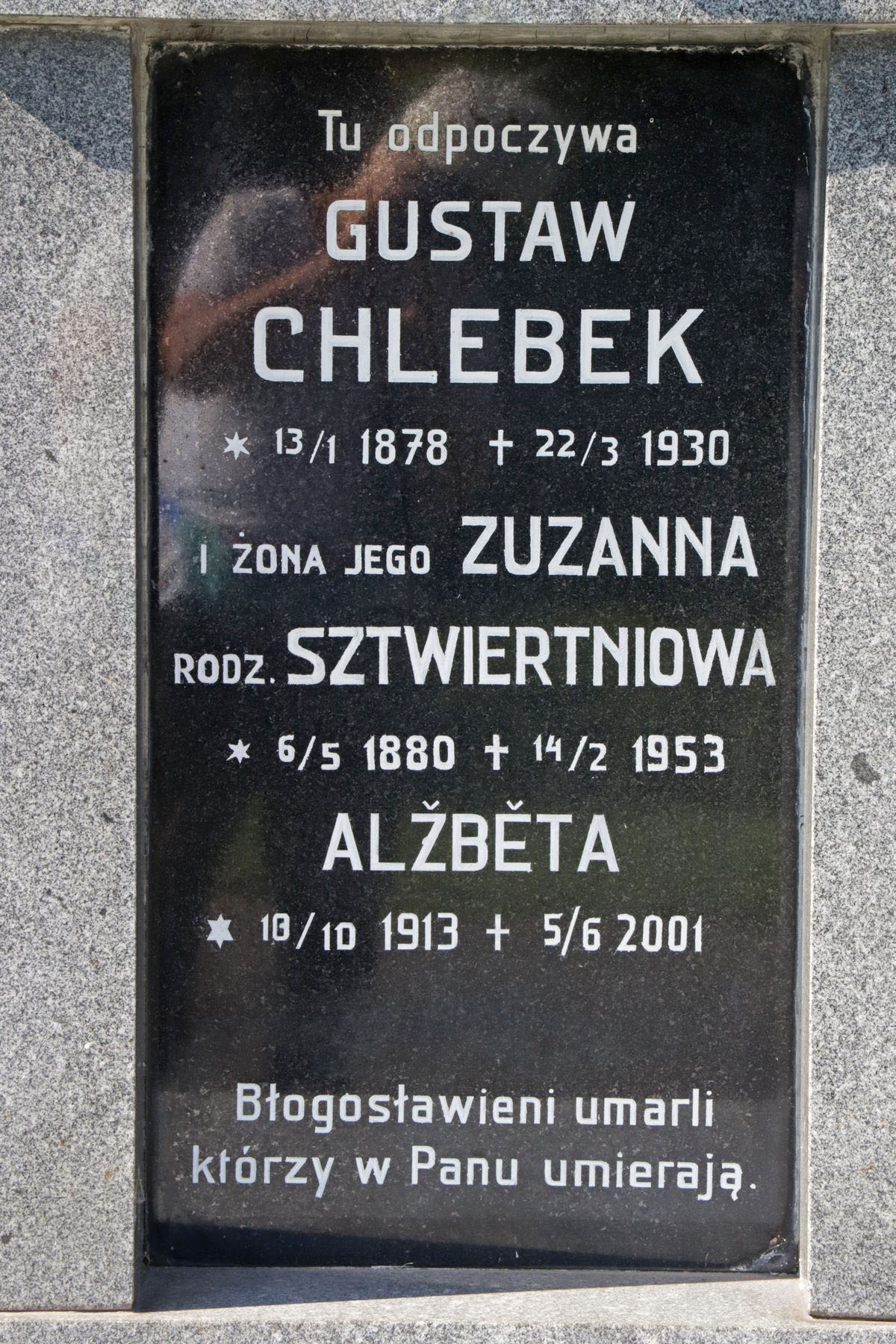 Inscription from the tombstone of the Chlebek family, Sibica cemetery